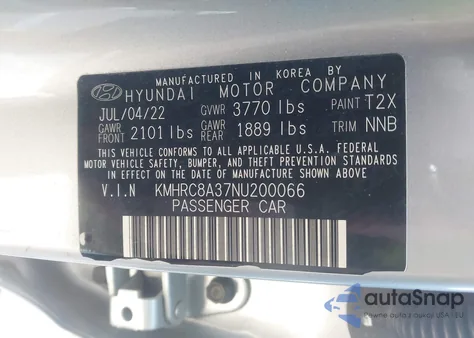 2022 Hyundai Venue Sel из США, поврежденный, VIN KMHRC8A37NU200066